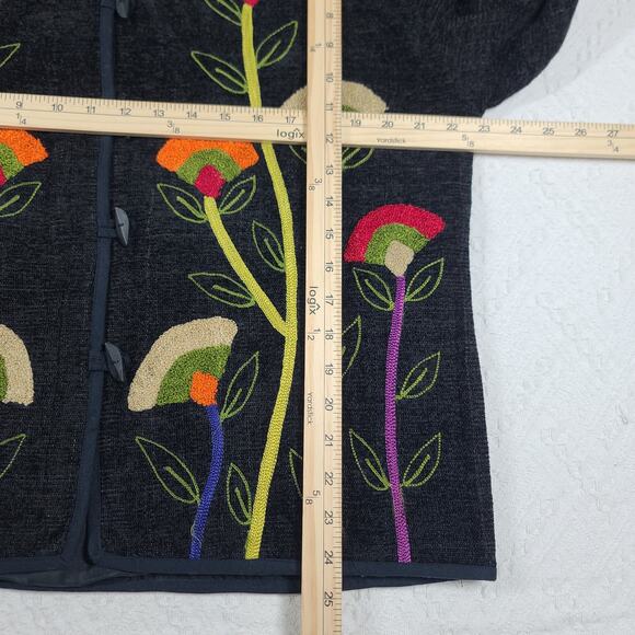 Vintage Sample St embroidered artsy women's style button up sweater black SZ XL - Picture 7 of 8